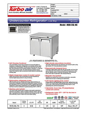 Turbo Air MUR-36L-N6 36 1/4" W Undercounter Refrigerator w/ 1 Section, 2 Solid Doors - Donut-Equipment.com