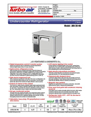Turbo Air JUR-36-N6 J Series 36" Solid Door Undercounter Refrigerator w/ Side Mounted Compressor - Donut-Equipment.com