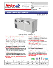 Turbo Air JUR-60-N6 J Series 60" Solid Door Undercounter Refrigerator w/ 2 Sections & Side Mounted Compressor - Donut-Equipment.com