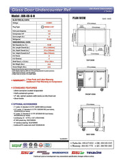 Turbo Air JUR-48-G-N J Series 48" Glass Door Undercounter Refrigerator w/ 2 Sections & Side Mounted Compressor - Donut-Equipment.com