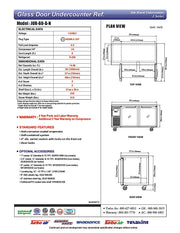 Turbo Air JUR-60-G-N J Series 60" Glass Door Undercounter Refrigerator w/ 2 Sections & Side Mounted Compressor - Donut-Equipment.com