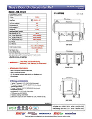 Turbo Air JUR-72-G-N J Series 72" Glass Door Undercounter Refrigerator w/ 3 Sections & Side Mounted Compressor - Donut-Equipment.com