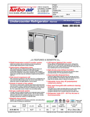 Turbo Air JUR-48S-N6 J Series 48" Narrow Depth Undercounter Refrigerator w/ 2 Sections, Solid Doors & Side Mounted Compressor - Donut-Equipment.com