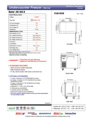 Turbo Air JUF-36S-N J Series 36" Narrow Depth Undercounter Freezer w/ 1 Section, Solid Door & Side Mounted Compressor - Donut-Equipment.com