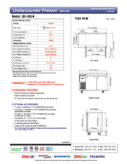 Turbo Air JUF-48S-N J Series 48" Narrow Depth Undercounter Freezer w/ 2 Sections, Solid Doors & Side Mounted Compressor - Donut-Equipment.com