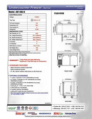 Turbo Air JUF-48S-N J Series 48" Narrow Depth Undercounter Freezer w/ 2 Sections, Solid Doors & Side Mounted Compressor - Donut-Equipment.com
