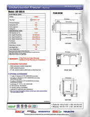 Turbo Air JUF-60S-N J Series 60" Narrow Depth Undercounter Freezer w/ 2 Sections, Solid Doors & Side Mounted Compressor - Donut-Equipment.com