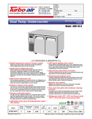 Turbo Air JURF-48-N J Series 47 1/4" Dual Temperature Undercounter Refrigerator/Freezer w/ 2 Sections & Solid Doors - Donut-Equipment.com