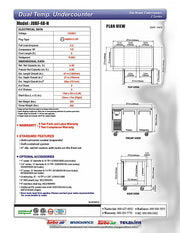 Turbo Air JURF-48-N J Series 47 1/4" Dual Temperature Undercounter Refrigerator/Freezer w/ 2 Sections & Solid Doors - Donut-Equipment.com