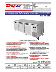 Turbo Air JUR-93D-N J Series 93" Extra Deep Undercounter Refrigerator w/ 3 Drawers & Side Mounted Compressor - Donut-Equipment.com