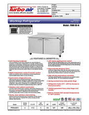 Turbo Air PWR-60-N 60 1/4" Worktop Refrigerator w/ 2 Sections, 2 Solid Doors - Donut-Equipment.com