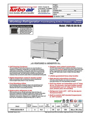 Turbo Air PWR-48-D4-FB-N 48 1/4" Worktop Refrigerator w/ (2) Sections, 4 Drawers, Front Breathing - Donut-Equipment.com
