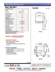 Turbo Air TWR-28SD-N 27 1/2" Super Deluxe Worktop Refrigerator w/ (1) Section, 1 Solid Door - Donut-Equipment.com