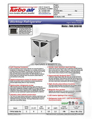 Turbo Air TWR-36SD-N6 36 1/4" Super Deluxe Worktop Refrigerator w/ (1) Section, 1 Solid Door - Donut-Equipment.com