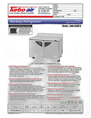 Turbo Air TWR-48SD-N 48 1/4" Super Deluxe Worktop Refrigerator w/ (2) Sections, 2 Solid Doors - Donut-Equipment.com