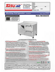 Turbo Air TWR-48SD-D2-N 48 1/4" Super Deluxe Worktop Refrigerator w/ (2) Sections, 2 Drawers & 1 Solid Door - Donut-Equipment.com