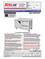 Turbo Air TWR-60SD-D2R-N 60 1/4" Super Deluxe Worktop Refrigerator w/ (2) Sections, 2 Drawers & 1 Solid Door - Donut-Equipment.com