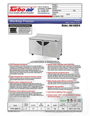 Turbo Air TWF-60SD-N 60 1/4" Super Deluxe Worktop Freezer w/ (2) Sections, 2 Solid Doors - Donut-Equipment.com