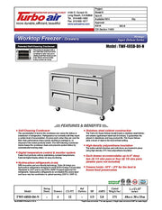 Turbo Air TWF-48SD-D4-N 48 1/4" Super Deluxe Worktop Freezer w/ (2) Sections, 4 Drawers - Donut-Equipment.com
