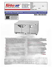 Turbo Air TWR-72SD-FB-N 72 5/8" Super Deluxe Worktop Refrigerator w/ (3) Sections, 3 Solid Doors, Front Breathing - Donut-Equipment.com
