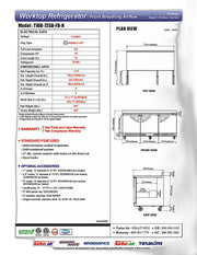 Turbo Air TWR-72SD-FB-N 72 5/8" Super Deluxe Worktop Refrigerator w/ (3) Sections, 3 Solid Doors, Front Breathing - Donut-Equipment.com