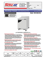 Turbo Air TWF-28SD-FB-N 27 1/2" Super Deluxe Worktop Freezer w/ (1) Section, 1 Solid Door, Front Breathing - Donut-Equipment.com