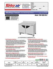 Turbo Air TWF-48SD-FB-N 48 1/4" Super Deluxe Worktop Freezer w/ (2) Sections, 2 Solid Doors, Front Breathing - Donut-Equipment.com