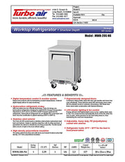 Turbo Air MWR-20S-N6 M3 Series 20" Shallow Depth Undercounter Worktop Refrigerator w/ (1) Section, 1 Solid Door - Donut-Equipment.com