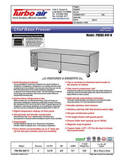 Turbo Air PRCBE-84F-N 84" PRO Series Chef Base Freezer w/ (4) Drawers – 115v - Donut-Equipment.com