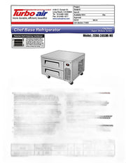 Turbo Air TCBE-36SDR-N6 35 5/8" Super Deluxe Chef Base Refrigerator w/ (2) Drawers – 115v - Donut-Equipment.com