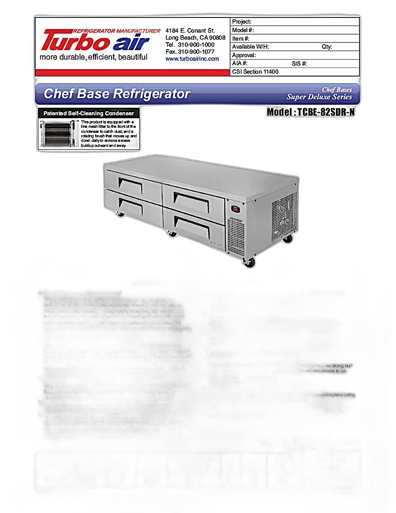 Turbo Air TCBE-82SDR-N 83 5/8" Super Deluxe Chef Base w/ (4) Drawers - 115v - Donut-Equipment.com