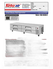 Turbo Air TCBE-96SDR-N 96 3/8" Super Deluxe Chef Base w/ (4) Drawers - 115v - Donut-Equipment.com