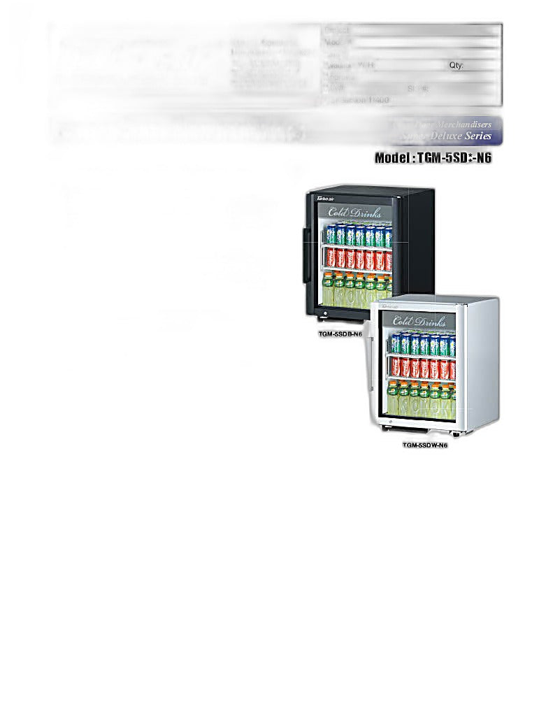 Turbo Air TGM-5SDB-N6 25" Black Super Deluxe Countertop Refrigerator w/ Glass Swing Door – Front Access, LED Lighting, 115v - Donut-Equipment.com