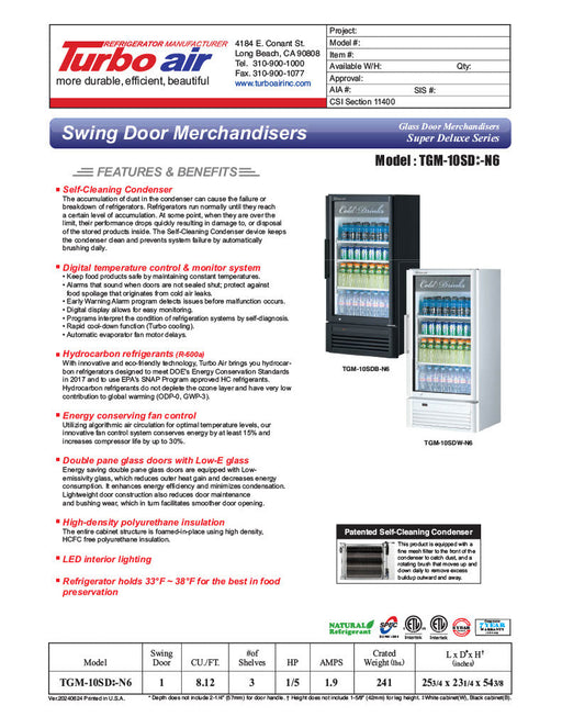 Turbo Air TGM-10SDB-N6 26" Black Super Deluxe Countertop Refrigerator w/ Glass Swing Door – Front Access, LED Lighting, 115v - Bakery Wholesalers