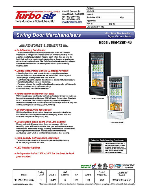 Turbo Air TGM-12SDB-N6 26" Black Super Deluxe Countertop Refrigerator w/ Glass Swing Door – LED Interior, Front Access, 115v - Donut-Equipment.com