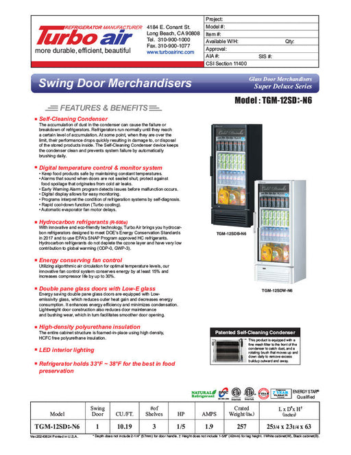 Turbo Air TGM-12SD-N6 26" White Super Deluxe Countertop Refrigerator w/ Glass Swing Door – LED Interior, Front Access, 115v - Bakery Wholesalers