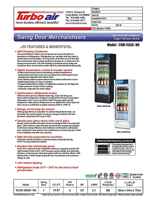 Turbo Air TGM-15SD-N6 27" White Super Deluxe Countertop Refrigerator w/ Glass Swing Door – LED Lighting, Front Access, 115v - Donut-Equipment.com