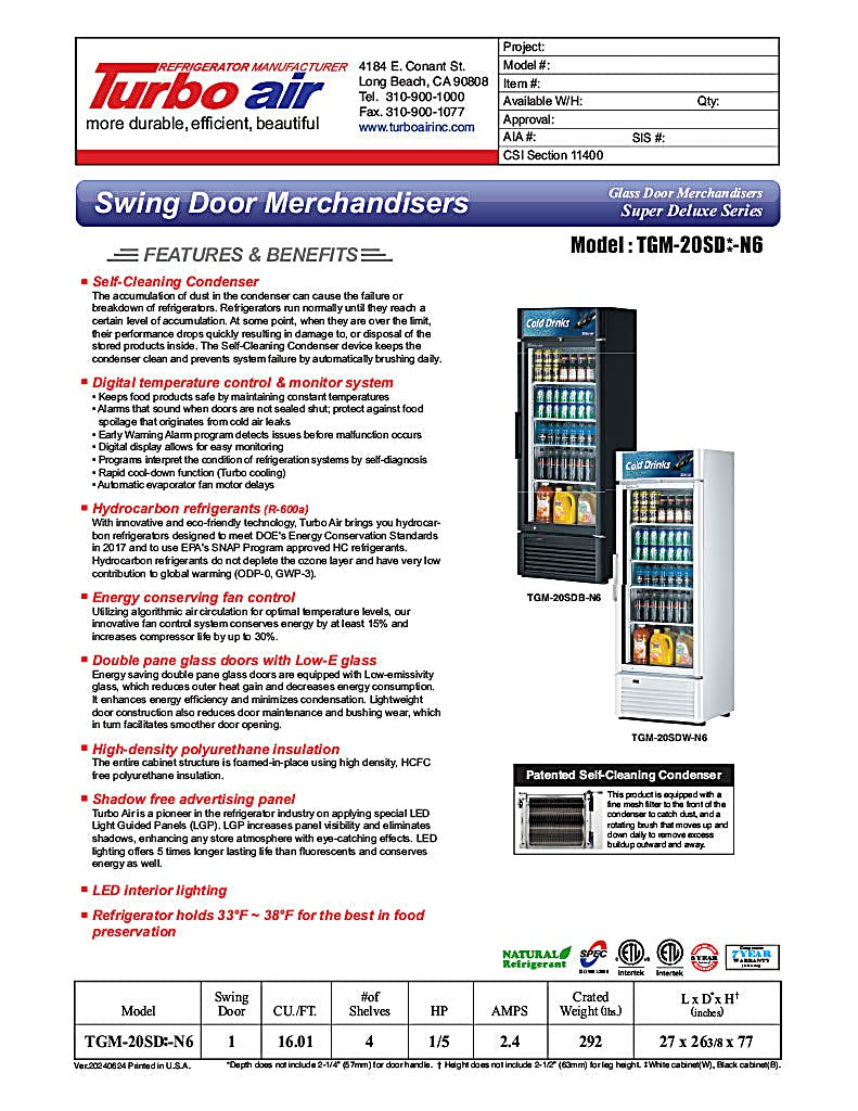 Turbo Air TGM-20SD-N6 27" White Super Deluxe Countertop Refrigerator w/ Glass Swing Door – LED Lighting, Front Access, 115v - Donut-Equipment.com