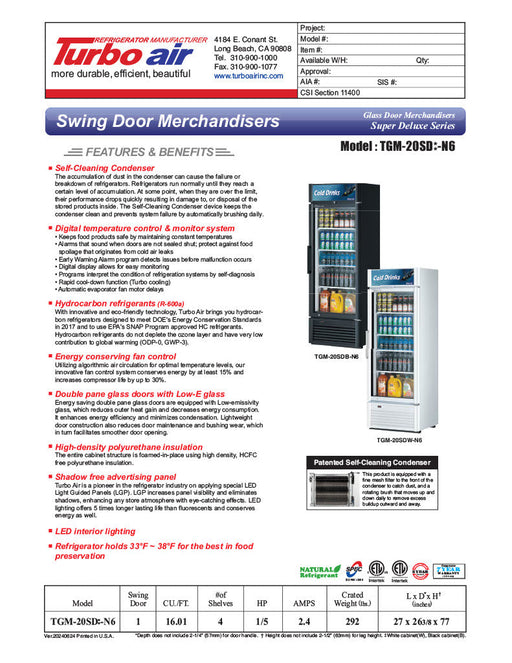 Turbo Air TGM-20SDB-N6 27" Black Super Deluxe Countertop Refrigerator w/ Glass Swing Door – LED Lighting, Front Access, 115v - Bakery Wholesalers