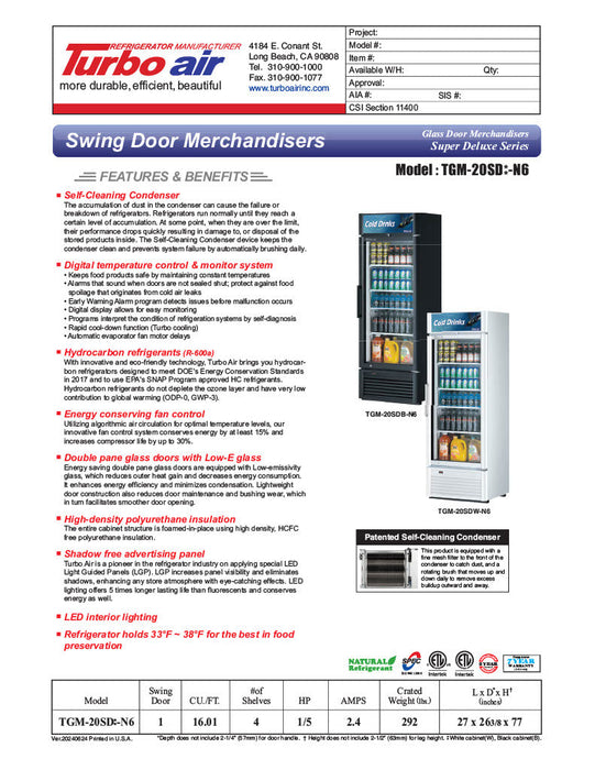 Turbo Air TGM-20SDB-N6 27" Black Super Deluxe Countertop Refrigerator w/ Glass Swing Door – LED Lighting, Front Access, 115v - Bakery Wholesalers