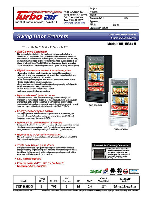 Turbo Air TGF-10SD-N 25 3/4" White Super Deluxe Countertop Display Freezer – (1) Swing Door, LED Interior Lighting, 115v - Donut-Equipment.com