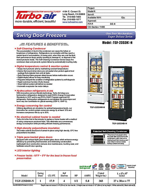 Turbo Air TGF-23SDH-N 27" White Super Deluxe One Section Glass Door Display Freezer – Hinged Door, LED Lighting, 115v - Donut-Equipment.com