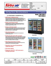 Turbo Air TGM-72RS-N 78" Series Three Section Glass Door Merchandiser - (3) Left/Right Hinge Doors, White, 115v - Donut-Equipment.com