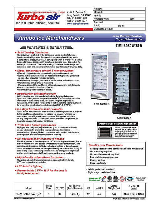 Turbo Air TJMI-30SDW-N 36 5/8" White Indoor Ice Merchandiser w/ Glass Door – Bottom Mount Compressor, 115v - Donut-Equipment.com