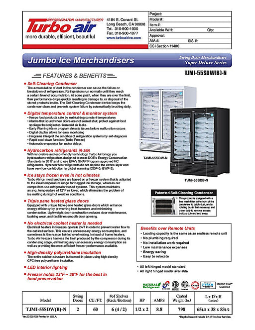 Turbo Air TJMI-55SDW-N 65 1/8" White Indoor Ice Merchandiser w/ Glass Door – Bottom Mount Compressor, 115v - Donut-Equipment.com