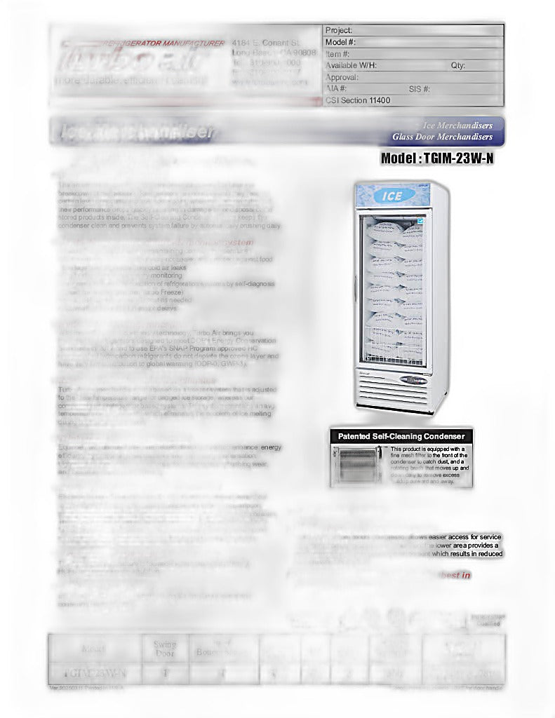 Turbo Air TGIM-23W-N 27" Indoor Ice Merchandiser w/ Bottom Mount Compressor - Glass Door, 115v - Donut-Equipment.com