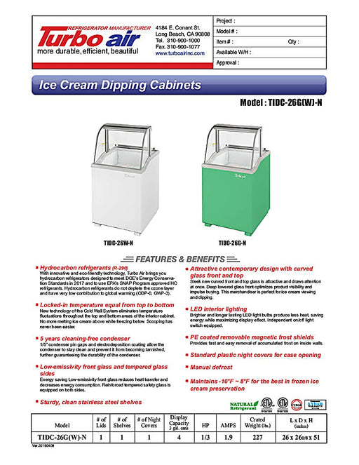 Turbo Air TIDC-26W-N 26" Stand Alone Ice Cream Freezer w/ 4 Tub Capacity - White, 115v - Donut-Equipment.com