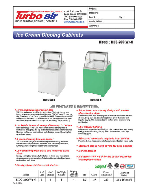 Turbo Air TIDC-26G-N 26" Stand Alone Ice Cream Freezer w/ 4 Tub Capacity - Green, 115v - Bakery Wholesalers