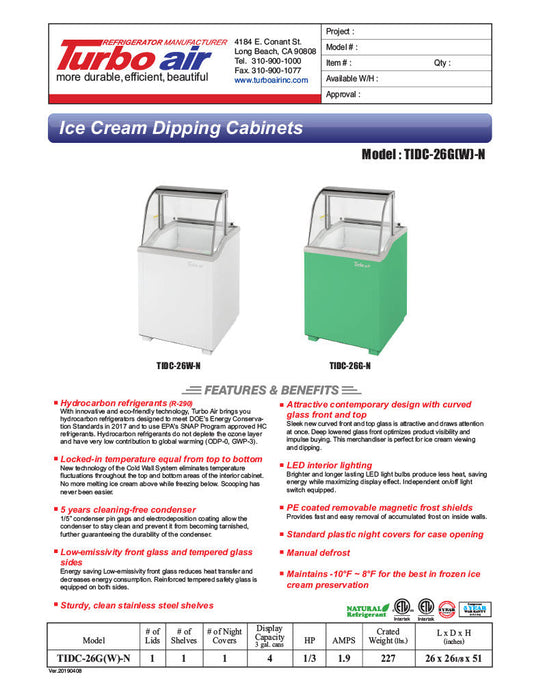 Turbo Air TIDC-26G-N 26" Stand Alone Ice Cream Freezer w/ 4 Tub Capacity - Green, 115v - Bakery Wholesalers