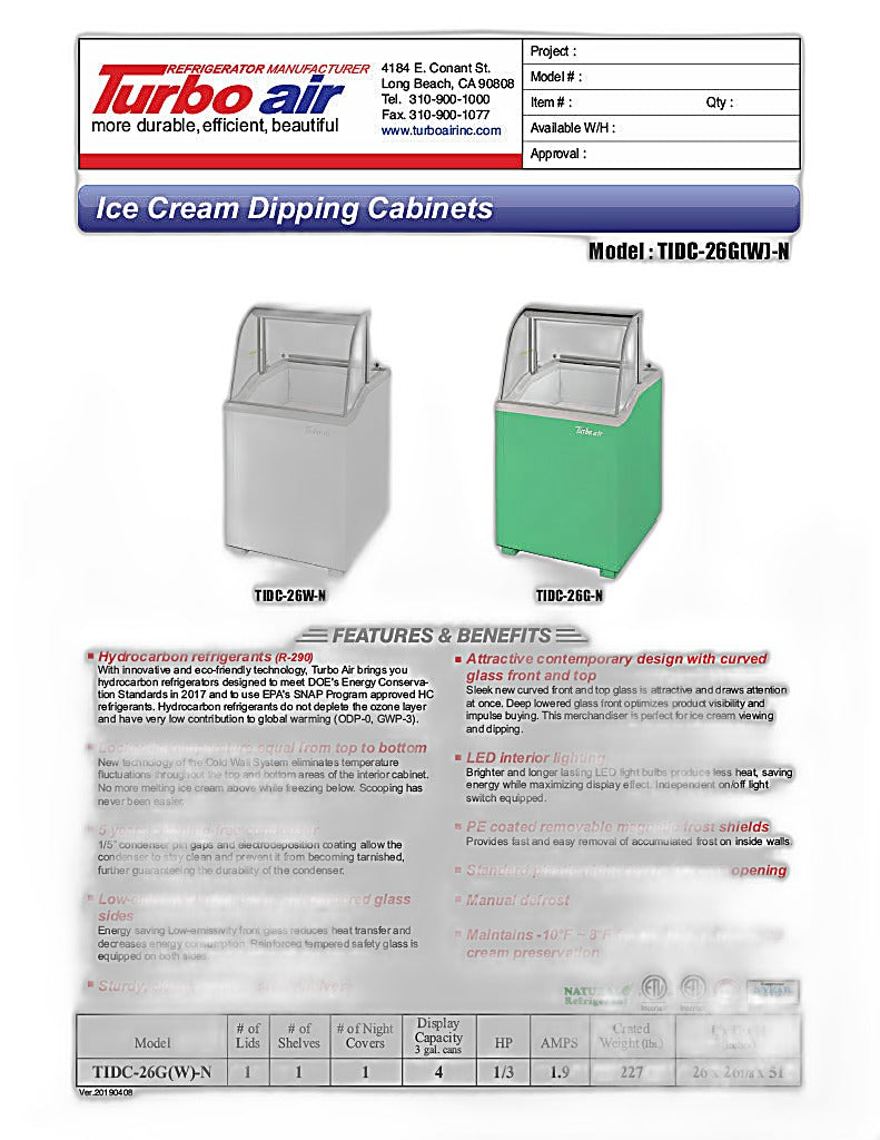 Turbo Air TIDC-26W-N 26" Stand Alone Ice Cream Freezer w/ 4 Tub Capacity - White, 115v - Donut-Equipment.com